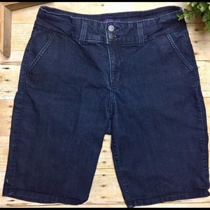 NYDJ Petite mid-rise dark wash Bermuda shorts